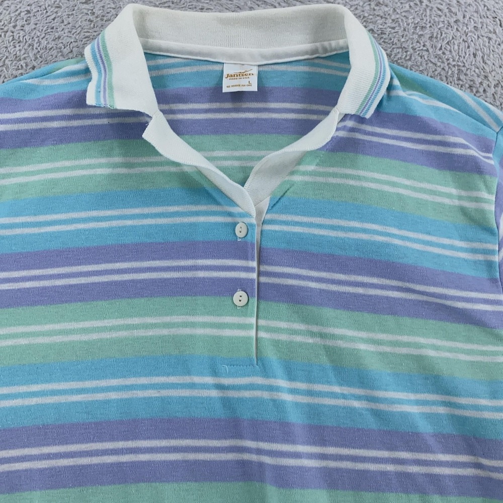 Vintage 80s Jantzen Striped Knit Polo Shirt Small Pastel‎ Made in USA